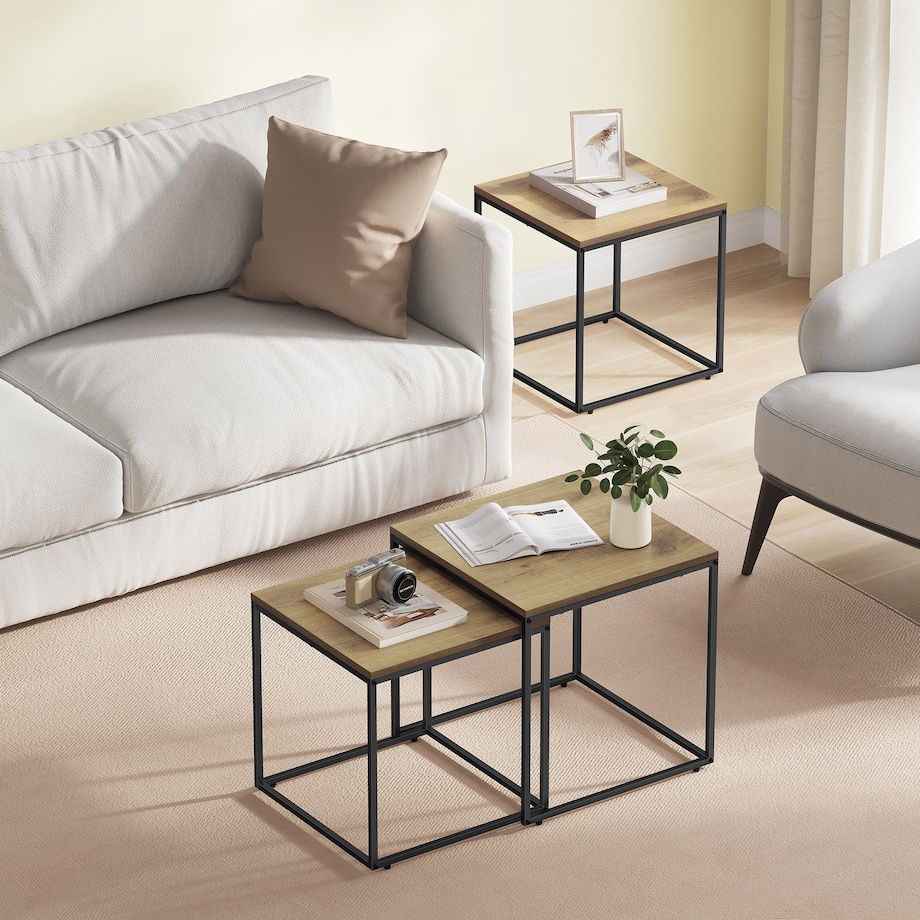 Stolik Kawowy Kwadrat 2Szt Dąb, Czarny