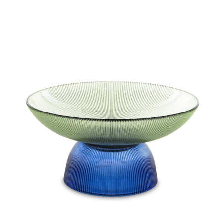 Patera szklana misa 17x35x35 cm LAGOTTO-2 zielona na niebieskiej podstawie