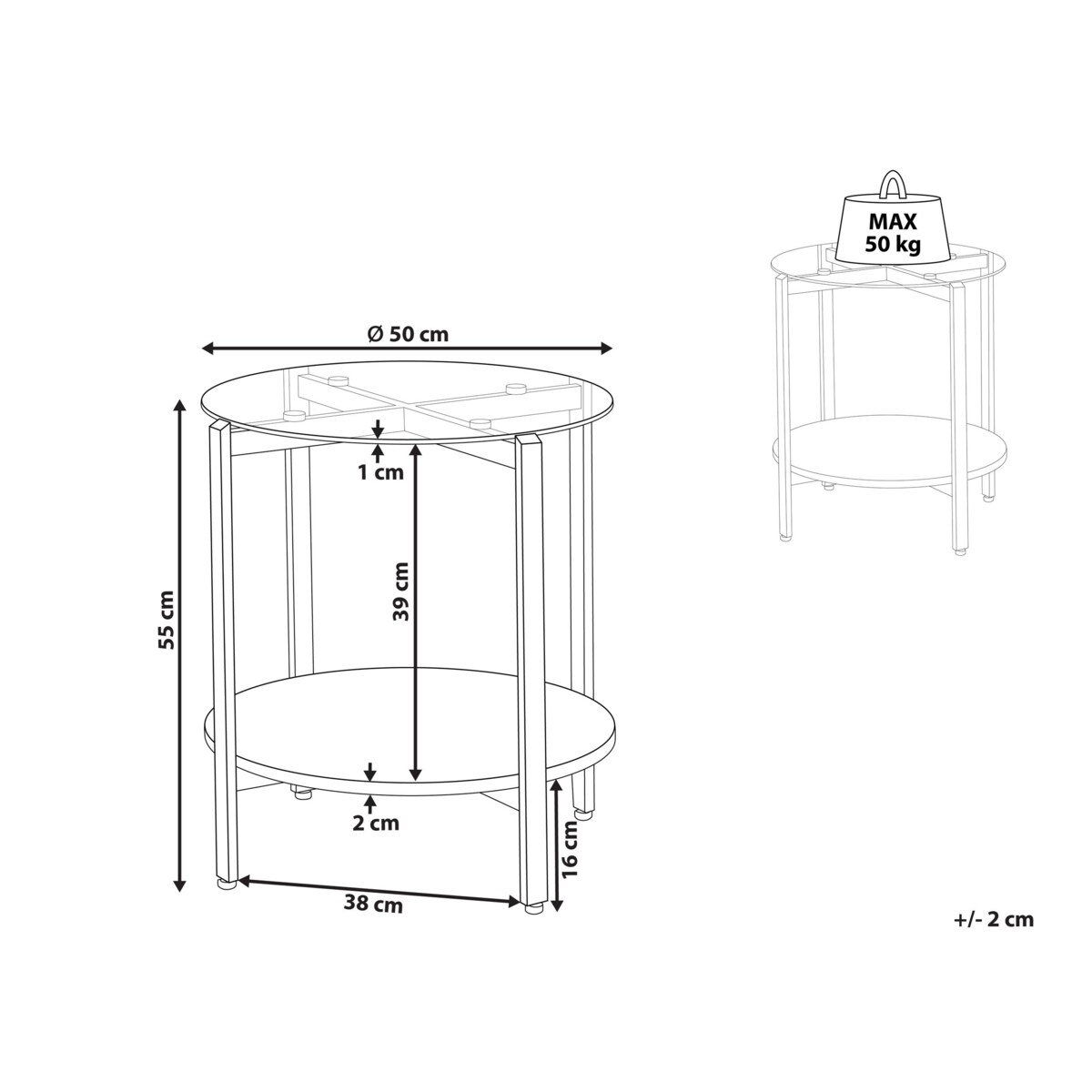 Stolik pomocniczy szklany jasne drewno ze złotym LOVELL