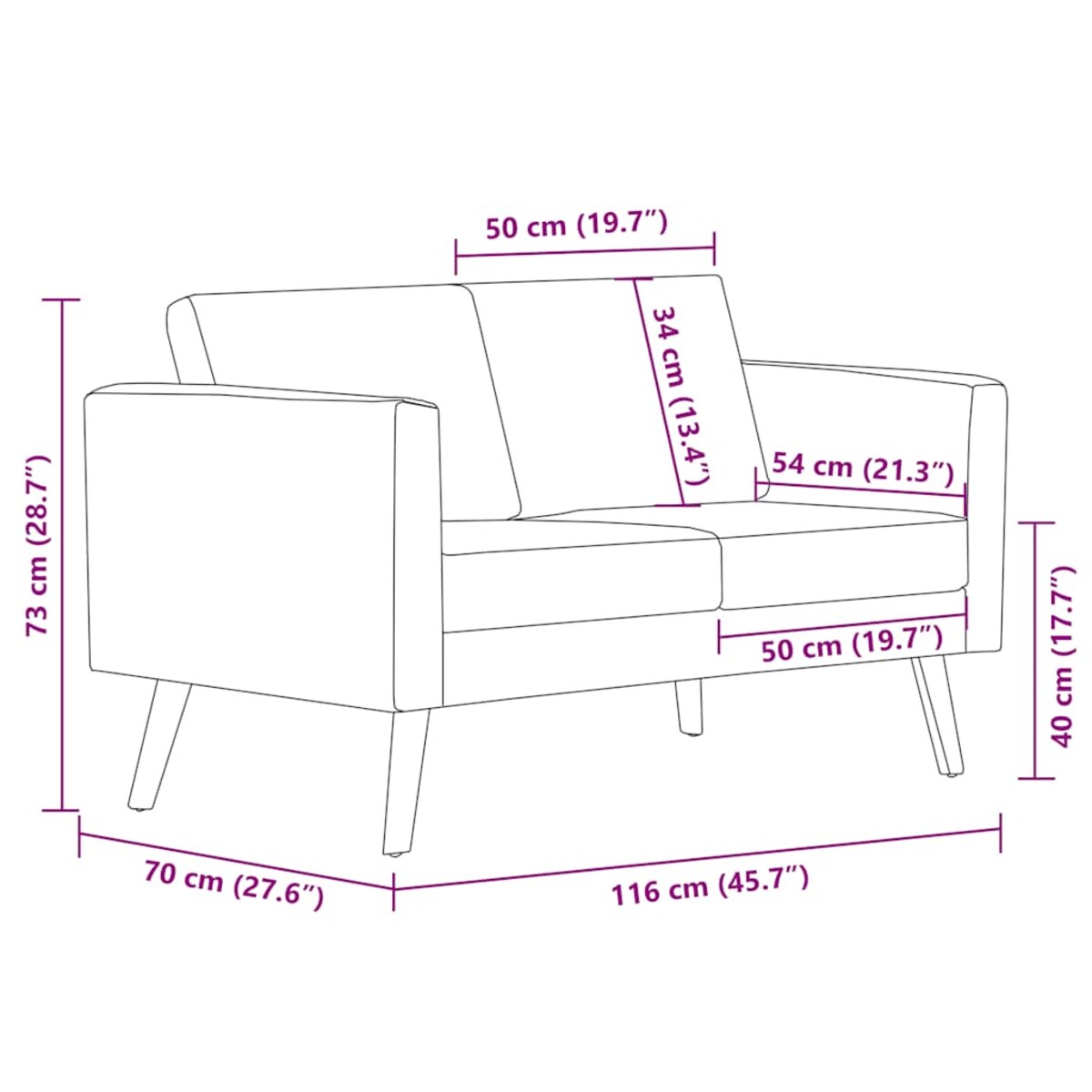 vidaXL Sofa 2-osobowa, materiałowa, jasnoszara