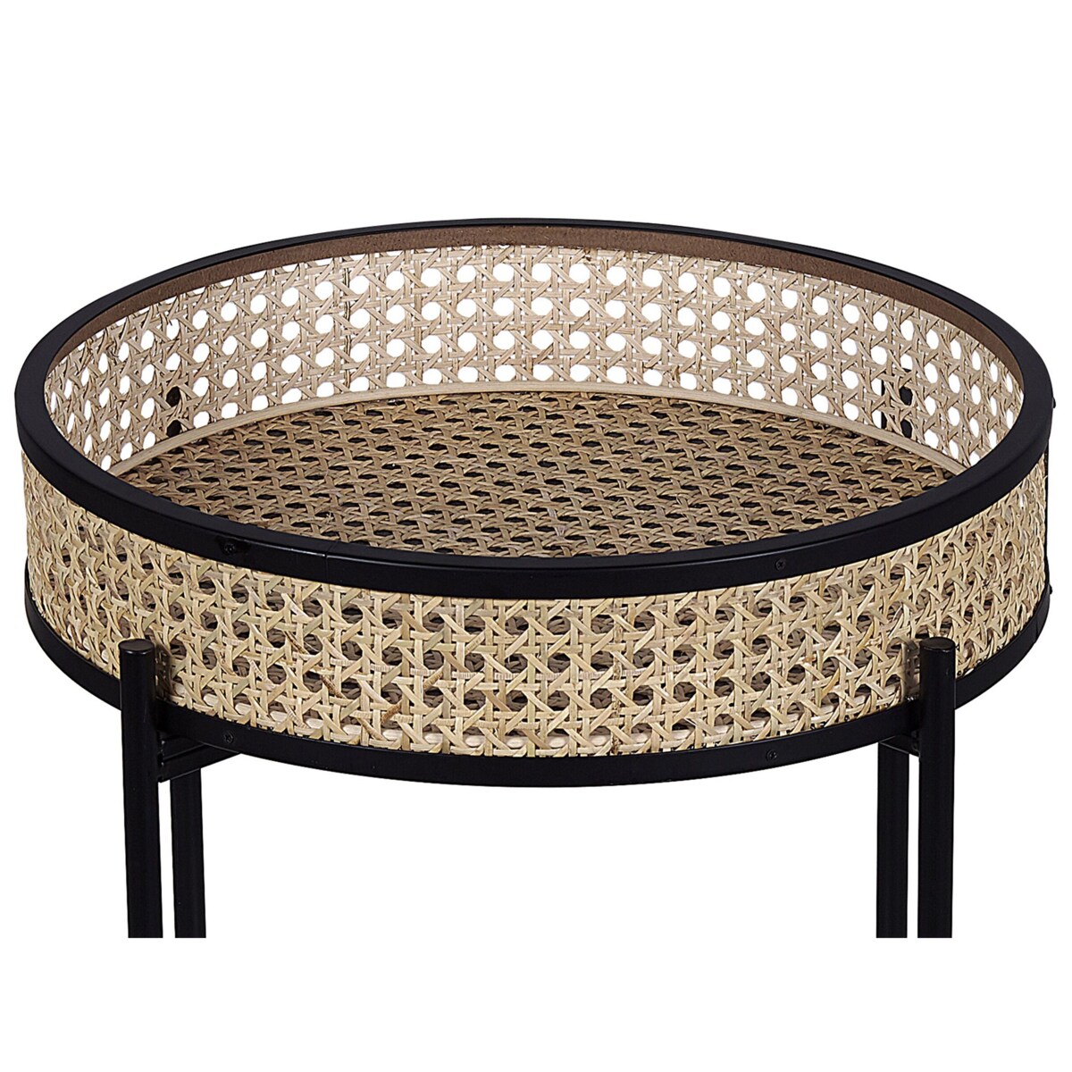 Stolik pomocniczy z tacą czarny z jasnym rattanem VIENNA