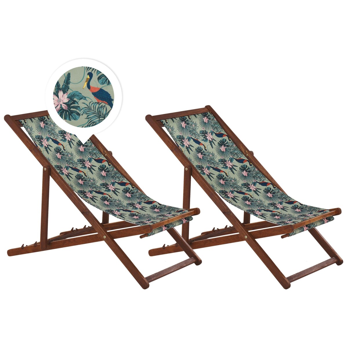 Zestaw 2 leżaków ogrodowych ciemne drewno akacjowe wzór w pelikany ANZIO