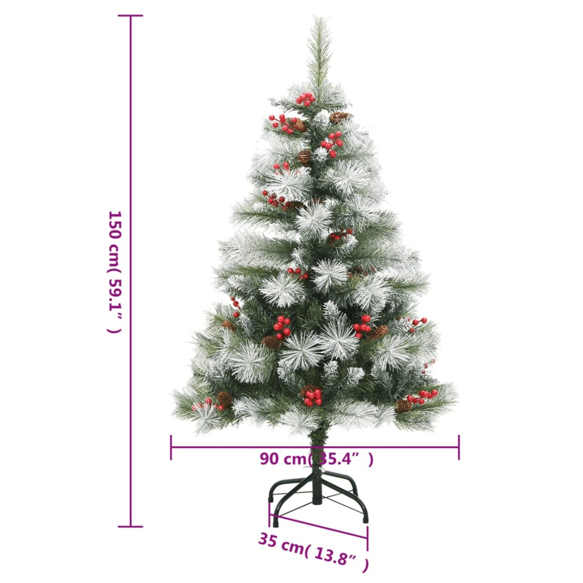 vidaXL Sztuczna choinka na zawiasach, z szyszkami i jagodami, 150 cm