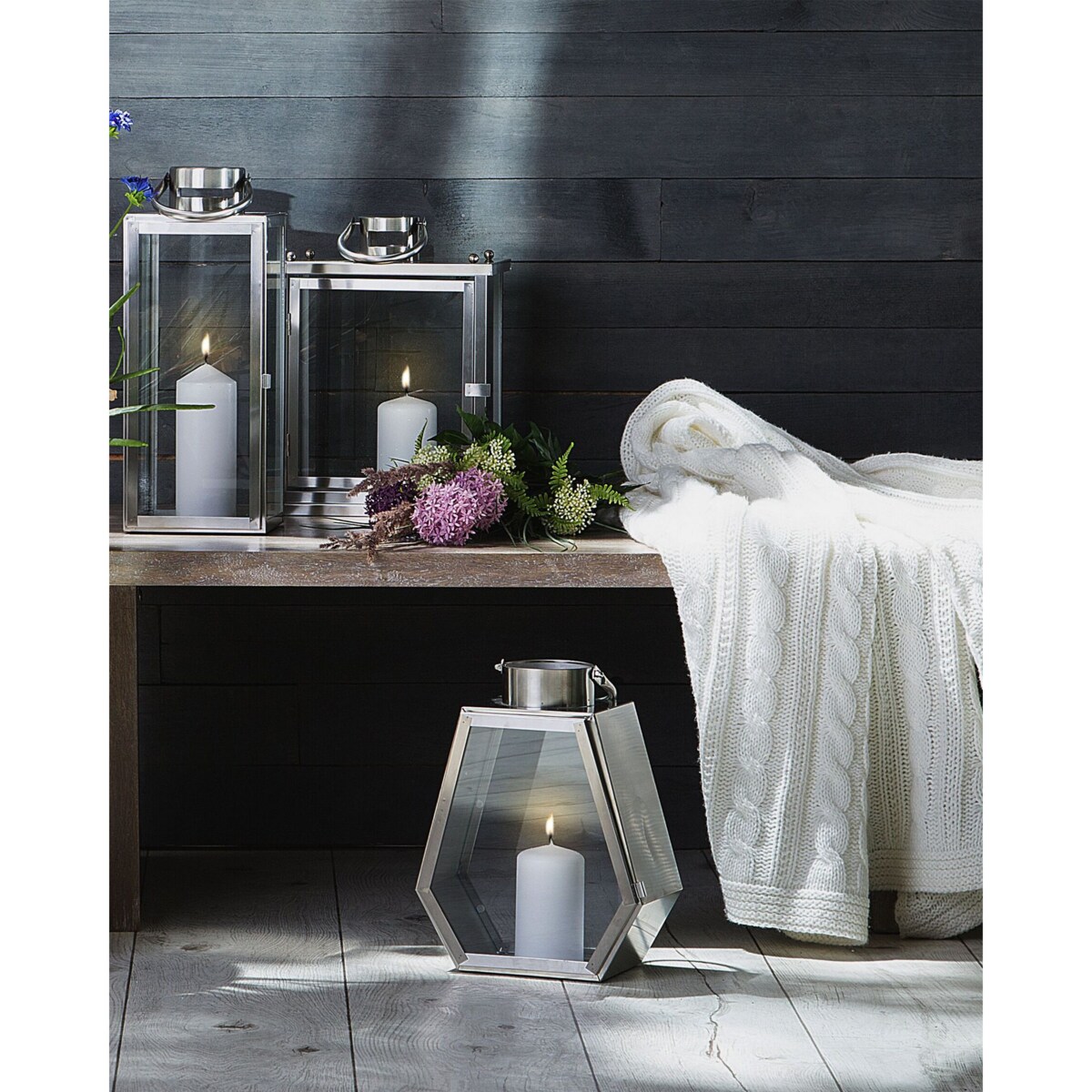 Lampion stalowy 39 cm srebrny TENERIFE