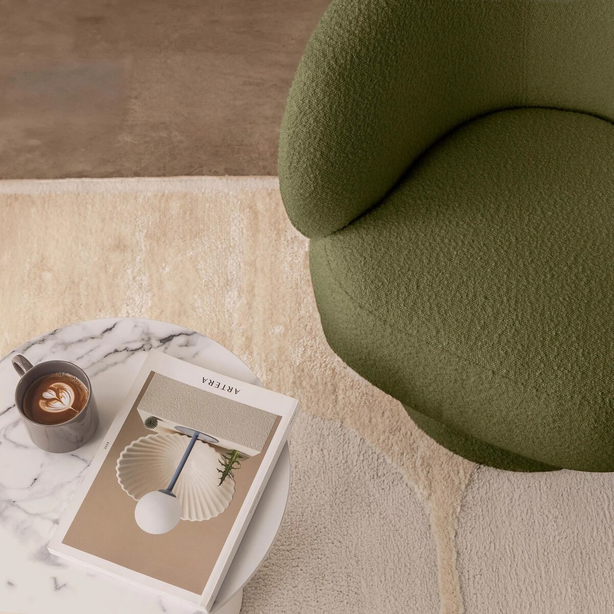 Fotel obrotowy 80x72x70 cm bouclé Nalf - VI oliwkowozielony