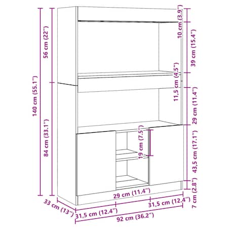 vidaXL Kredens, biały, 92x33x140 cm, materiał drewnopochodny