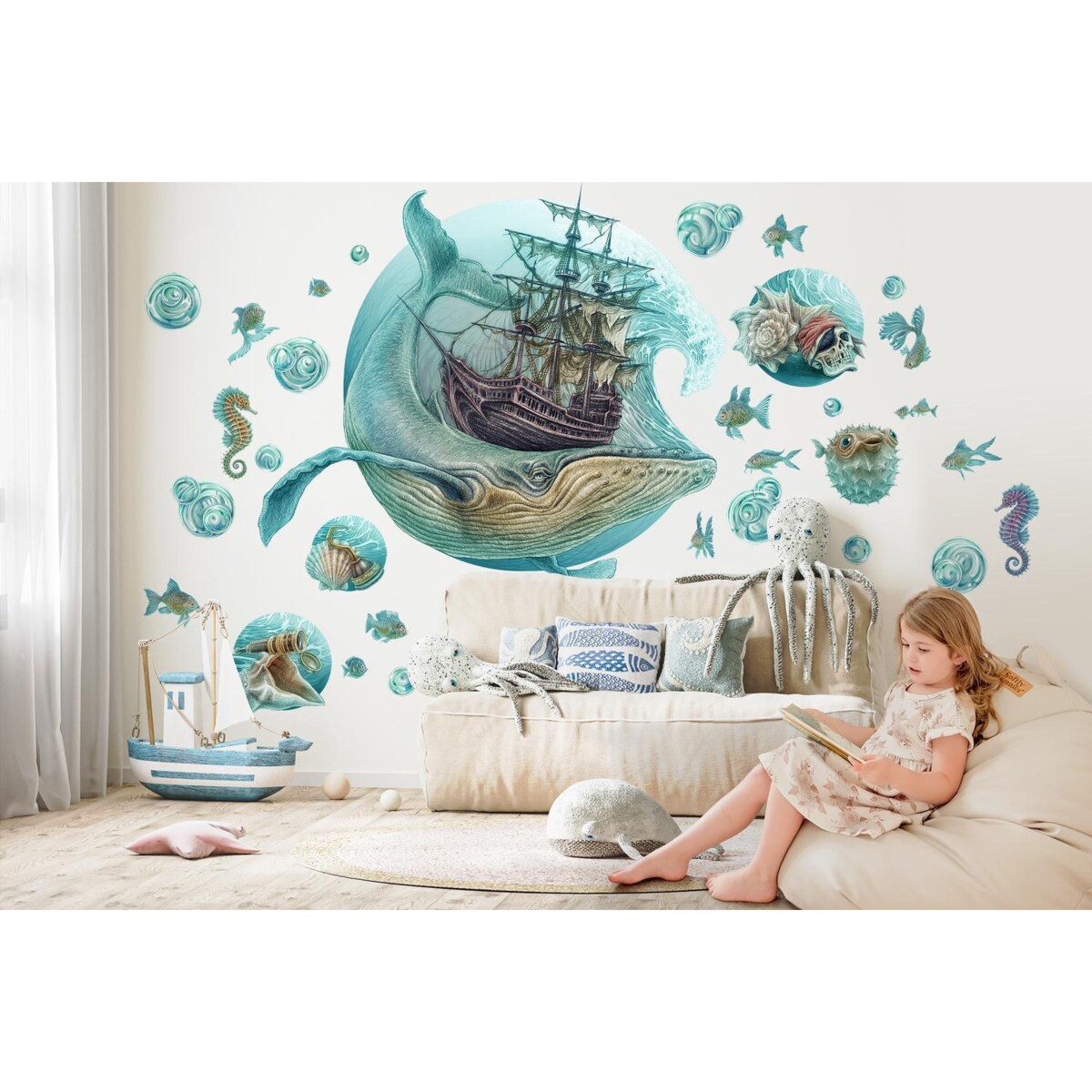 Zestaw naklejek na ścianę, Morski statek, 130cm