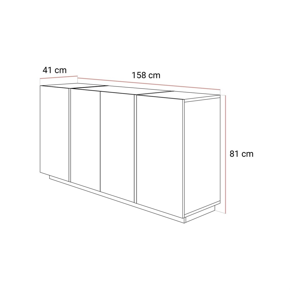 Komoda ONYX 4D kaszmir połysk cokół 158 cm push to open