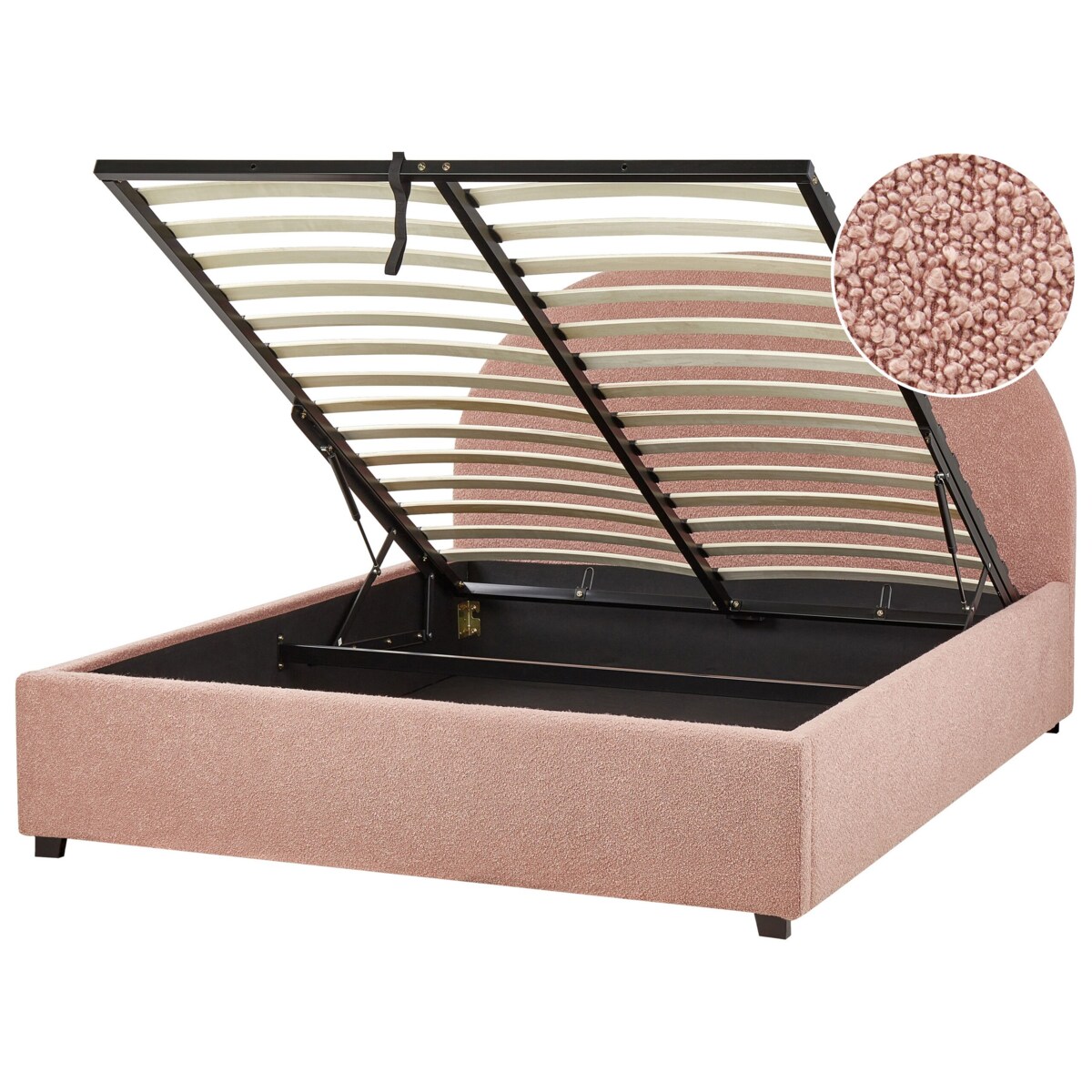 Łóżko z pojemnikiem boucle 140 x 200 cm pastelowo różowe VAUCLUSE