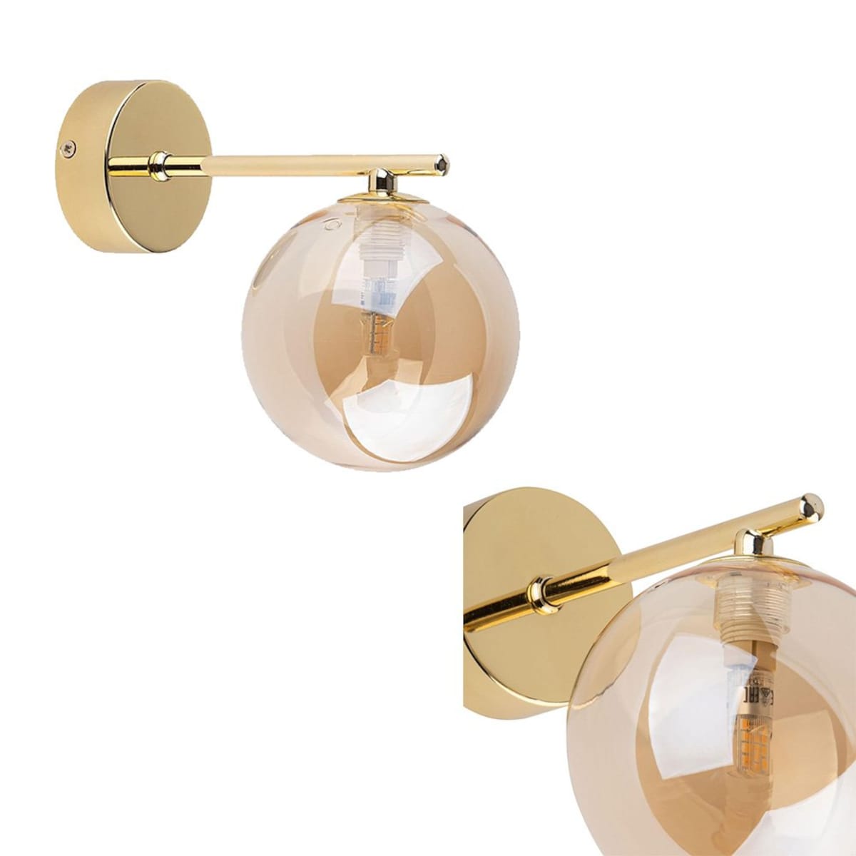 Kinkiet ESTERA GOLD 4778 TK Lighting złoty z białym kloszem G9 6W do salonu sypialni korytarza