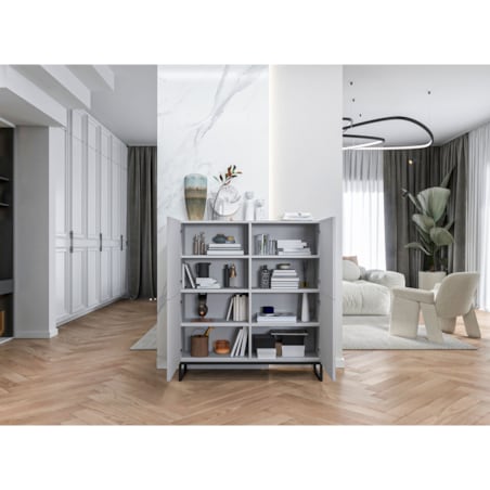 Komoda RTV Industrialna Szafka RTV Loft Biały Mat Glamour Ryflowane Fronty 112 cm Rama