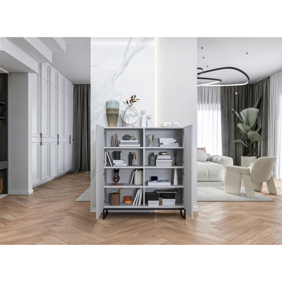 Komoda RTV Industrialna Szafka RTV Loft Biały Mat Glamour Ryflowane Fronty 112 cm Rama