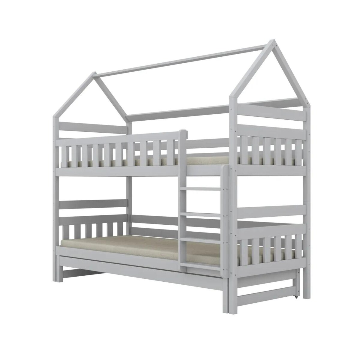 Łóżko piętrowe domek FELIKS 180x90 białe drewniane trzyosobowe