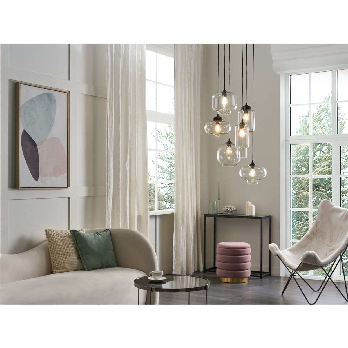 Lampa wisząca szklana 6-punktowa przezroczysta BEMBOKA