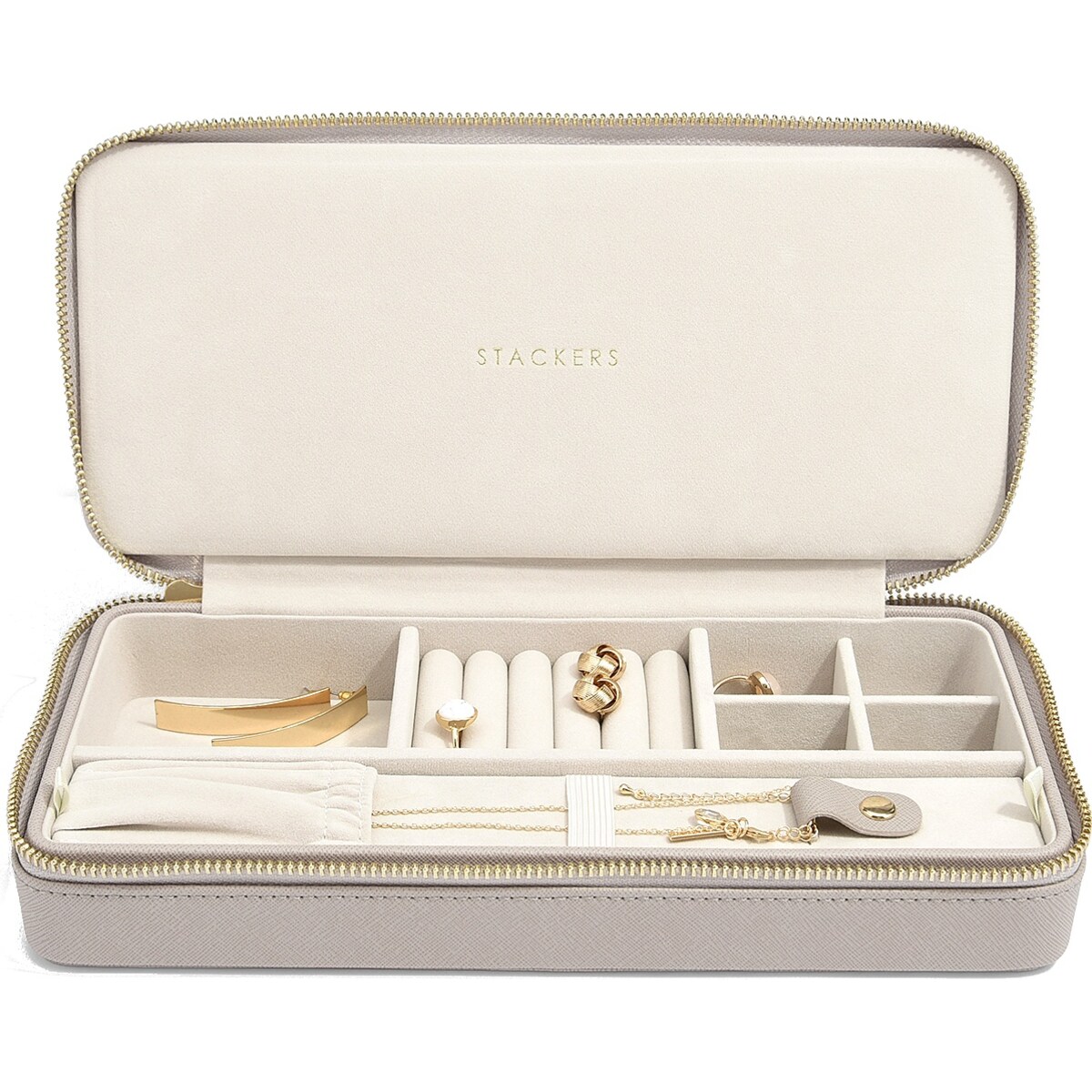 Pudełko podróżne na biżuterię z miejscem na naszyjniki Stackers taupe