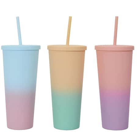 KUBEK ZE SŁOMKĄ Tie-Dye PP 700 ml pomarańczowo-różowy