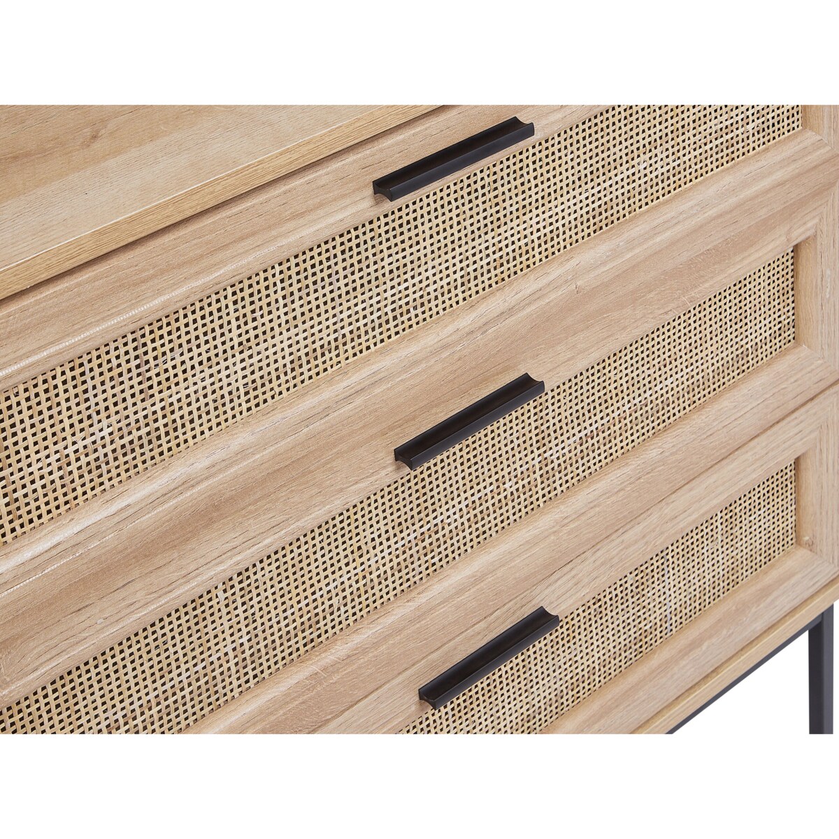 Komoda 3 szuflady fronty rattanowe jasne drewno PASCO