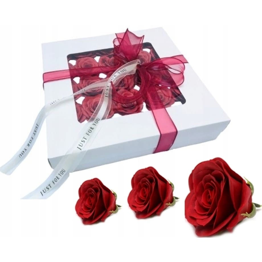 FLOWER BOX pudełko KWIATY MYDLANE róża czerwona jak żywa 25szt prezent