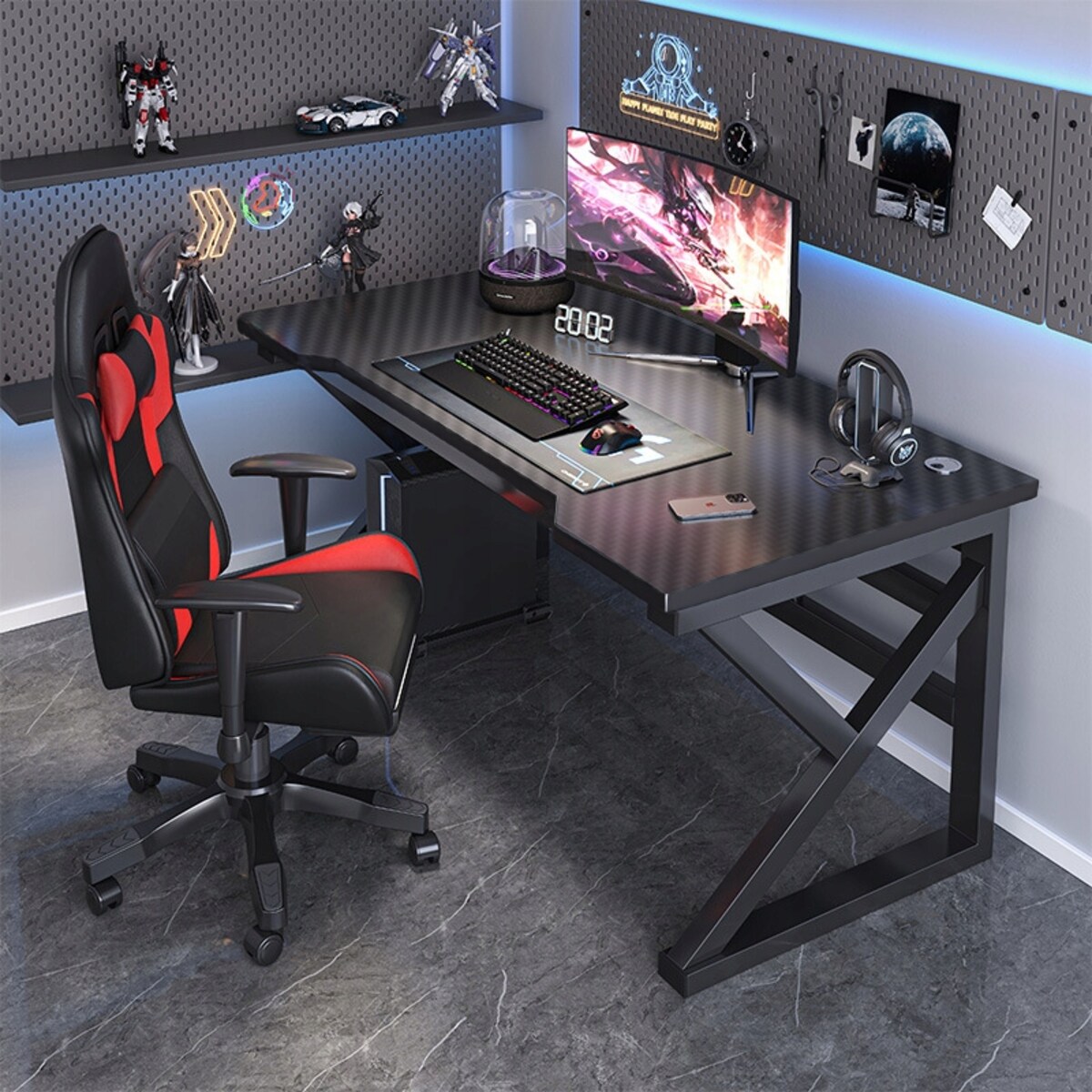 Biurko Gamingowe Komputerowe Czarne Carbon Nowoczesne Dla Gracza 120 Cm