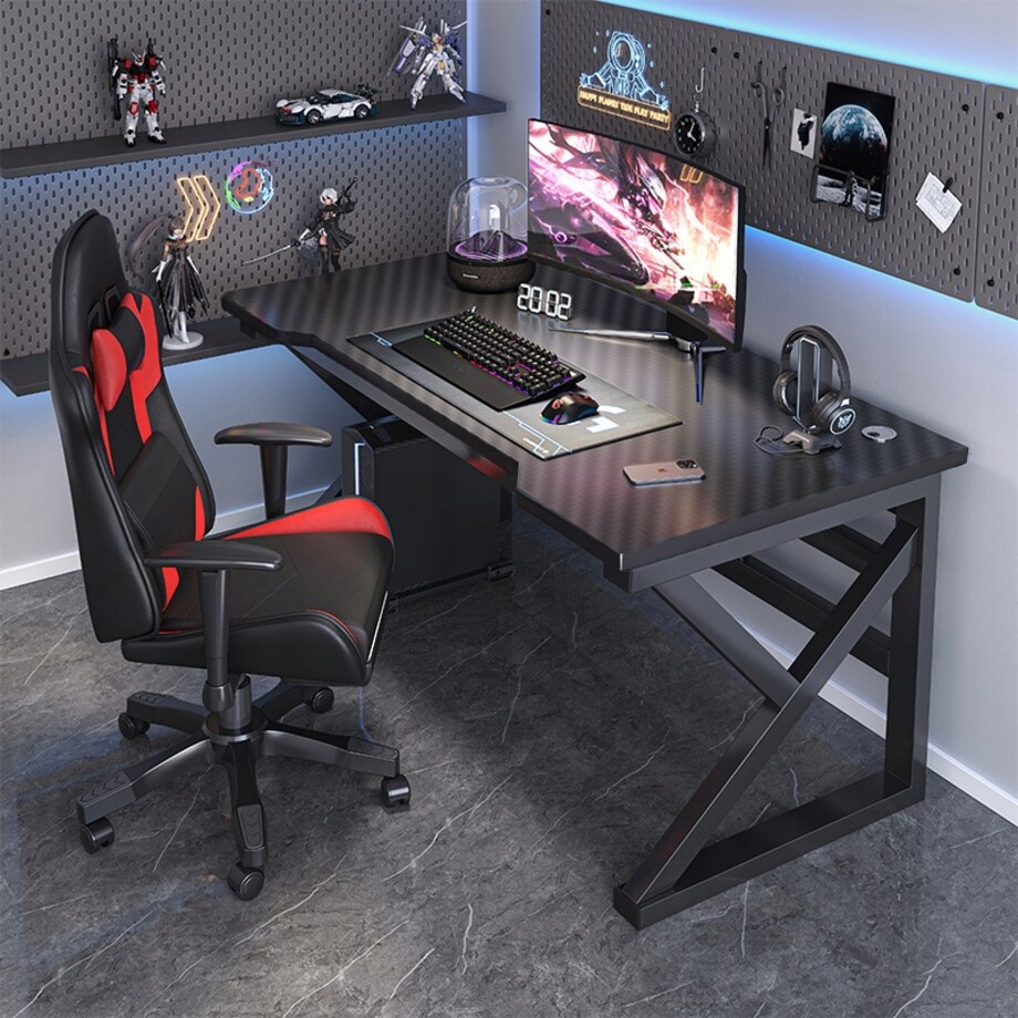 Biurko Gamingowe Komputerowe Czarne Carbon Nowoczesne Dla Gracza 120 Cm