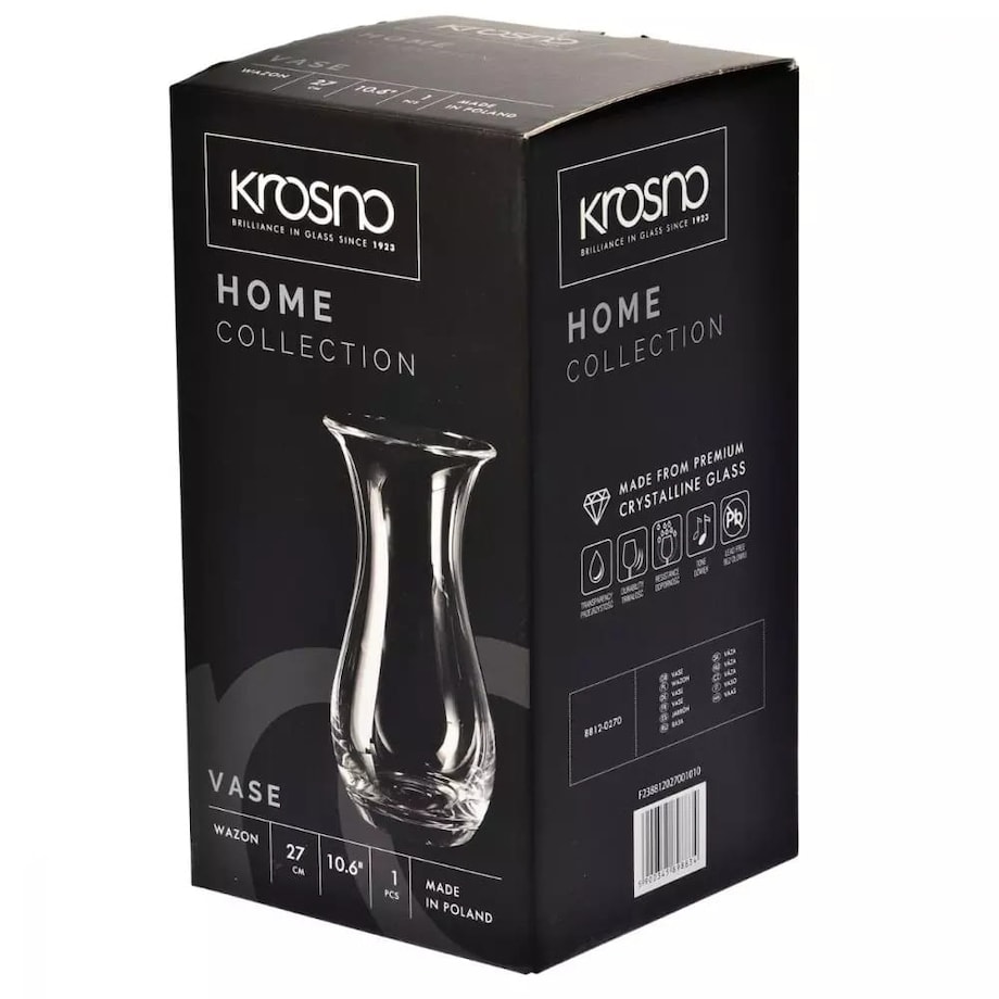 Wazon na Kwiaty Szklany Wysoki Długi Krosno 27 cm Przezroczysty Prosty