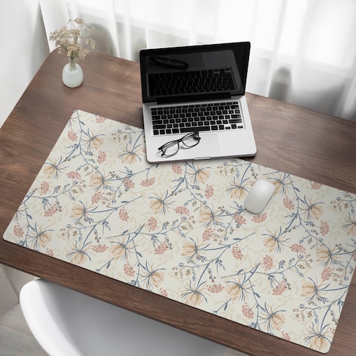 Kremowa mata na biurko Kwiatowy wzór vintage, 120x60 cm