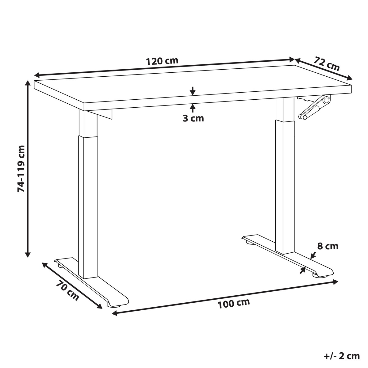 Biurko regulowane manualnie DESTINES Szary/ czarny 120 cm 72 cm