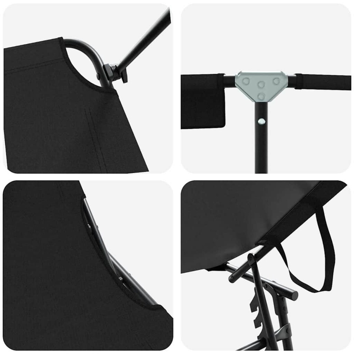 vidaXL Składany leżak z poduszką 2 pcs Czarny 56 x 190 x 81cm tkanina