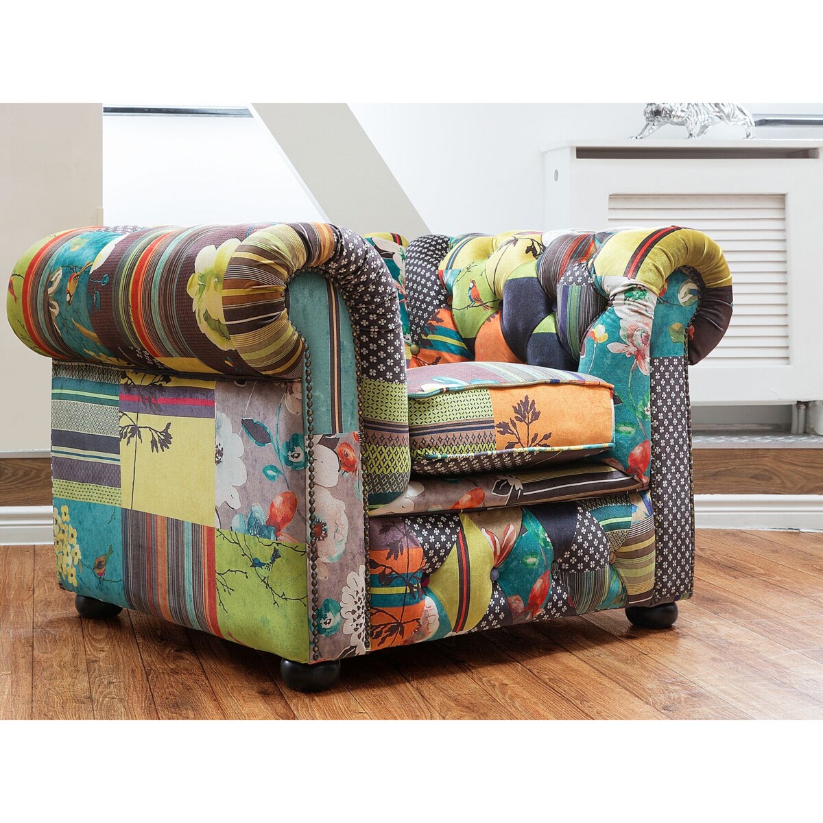 Fotel patchwork żółty CHESTERFIELD