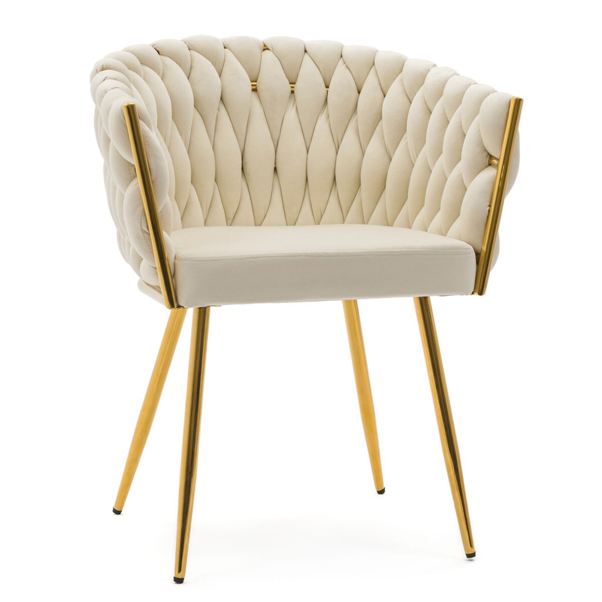 Krzesło tapicerowane plecione do jadalni beżowe welurowe glamour ROSA GOLD