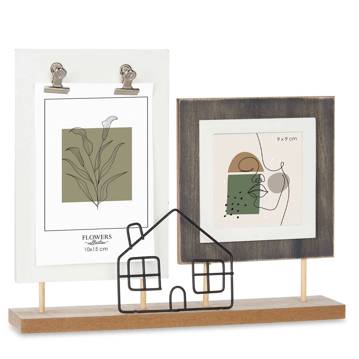 Ramka na 2 zdjęcia domek, stojąca, metal i MDF