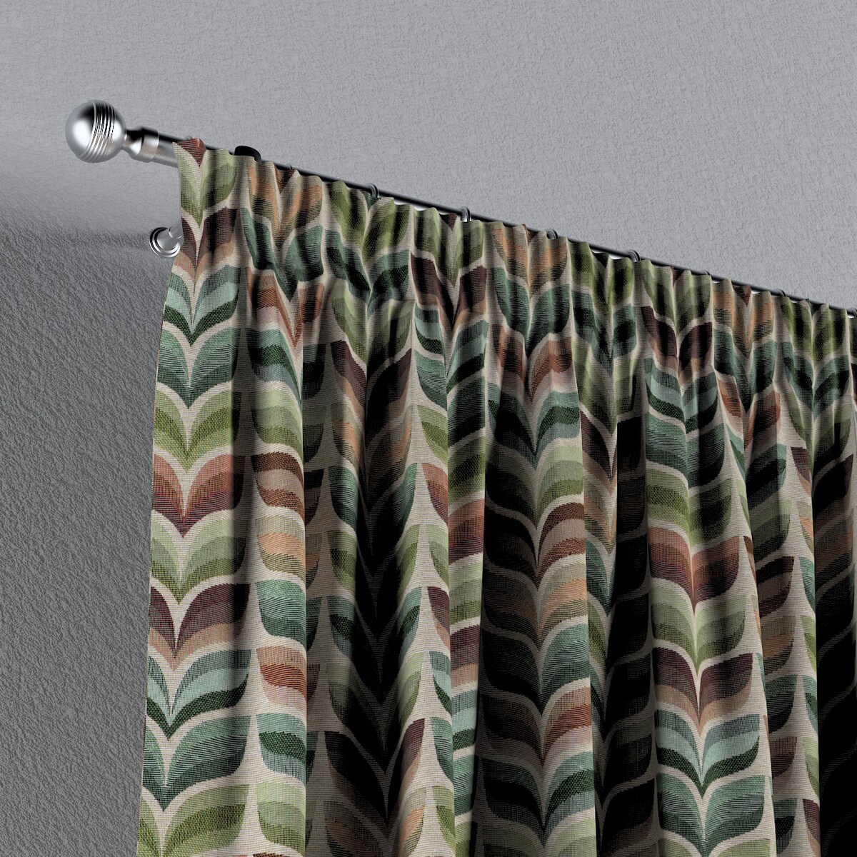 Zasłona na taśmie marszczącej 1 szt. 130x260 zielono-beżowy motyw roślinny