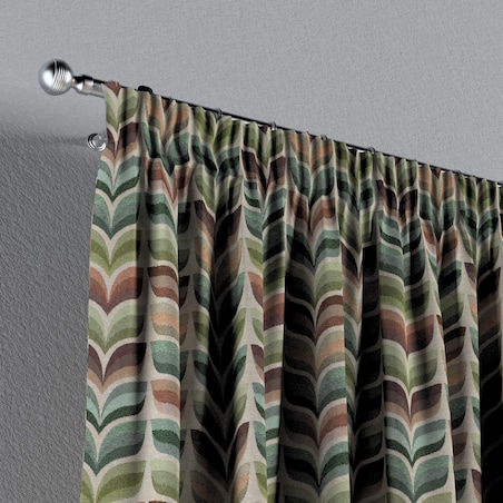 Zasłona na taśmie marszczącej 1 szt. 130x260 zielono-beżowy motyw roślinny