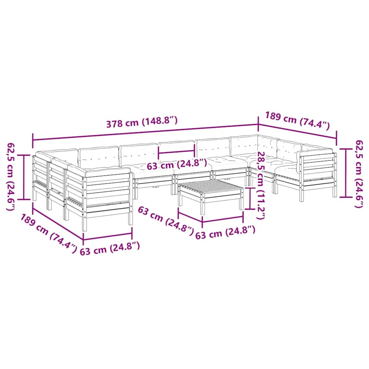 vidaXL 11-cz zestaw wypoczynkowy do ogrodu, z poduszkami, woskowy brąz