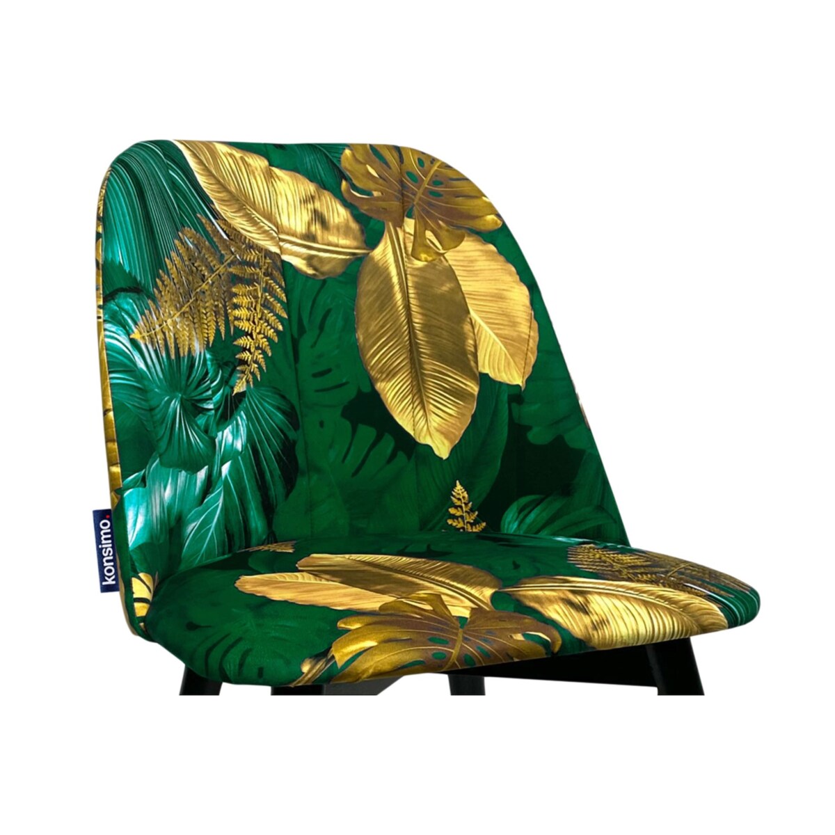 KONSIMO BAKERI Krzesła welurowe w kolorze zielonym ze złotymi kwiatami, 2 sztuki