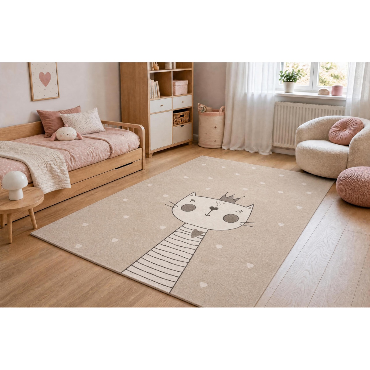 Dywan KIDDO 6106 krem kotek, korona dla 120x170 cm