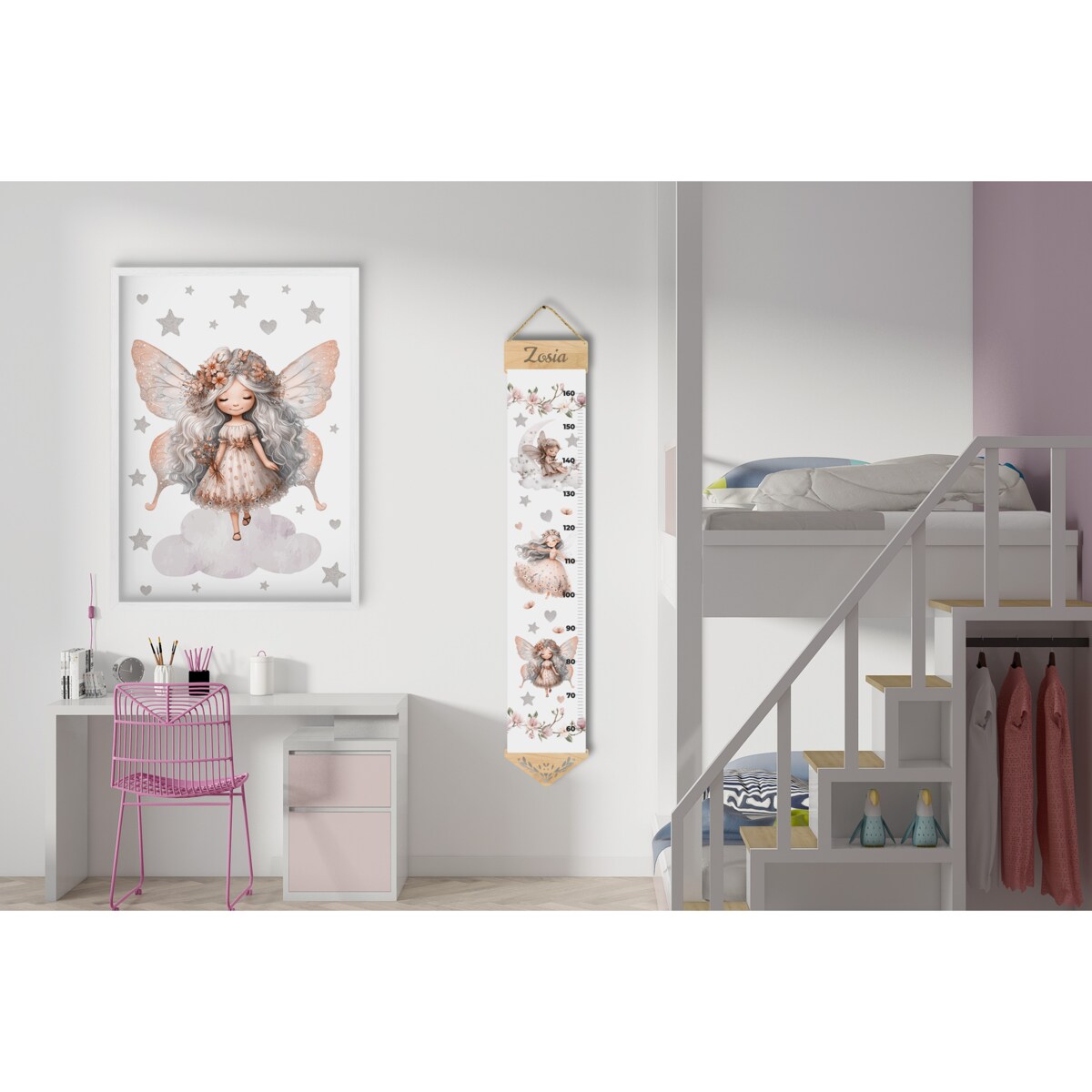 Beżowy Obrazek do pokoju dziecka Plakat w ramie dla dziewczynki Wróżka