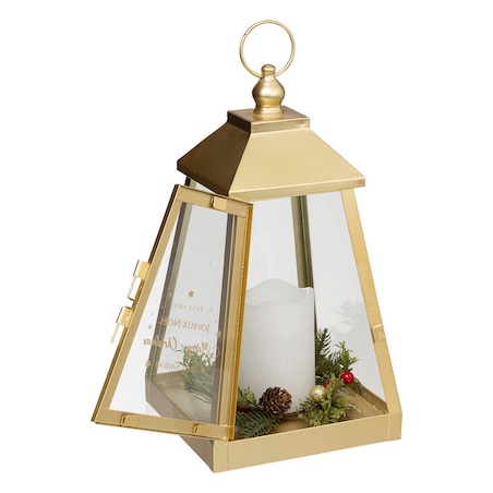 Metalowy lampion ze świeczką LED, 32 x 17 cm