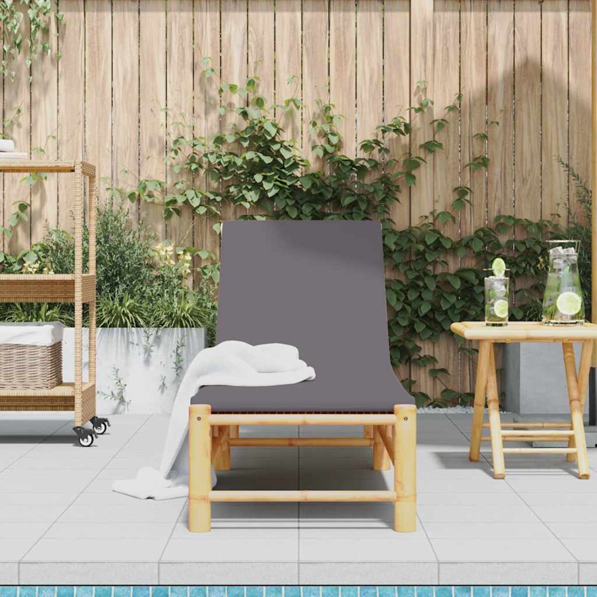 vidaXL Leżak z poduszkami, 55x199x30 cm, bambus