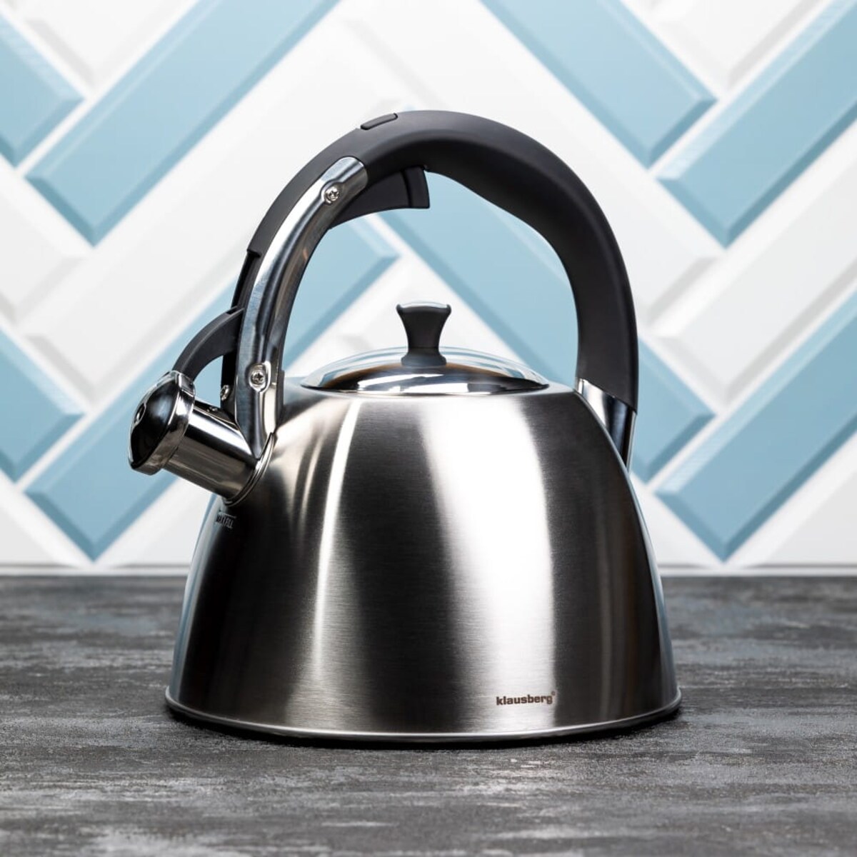 Czajnik stalowy z gwizdkiem na gaz indukcję Inox srebrny KLAUSBERG 3.0L