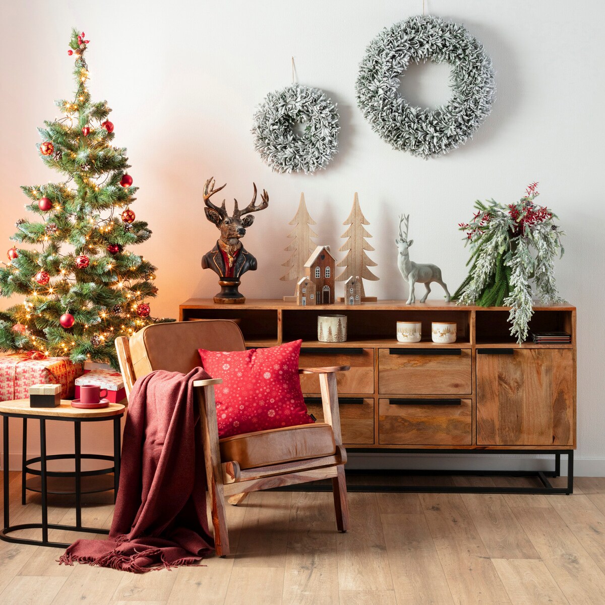 Wianek White Christmas ⌀40cm boże narodzenie, święta, świąteczne, biały-zielony, 40 x 9 cm