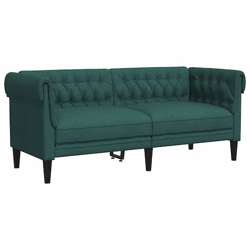 vidaXL Sofa Chesterfield, dwuosobowa, ciemnozielona, obita tkaniną