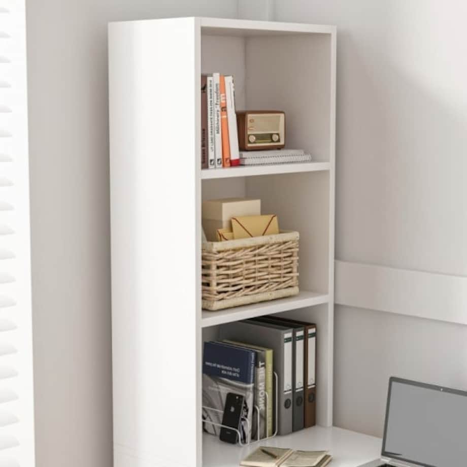 Biurko komputerowe nowoczesne z półkami skandynawski młodzieżowe białe