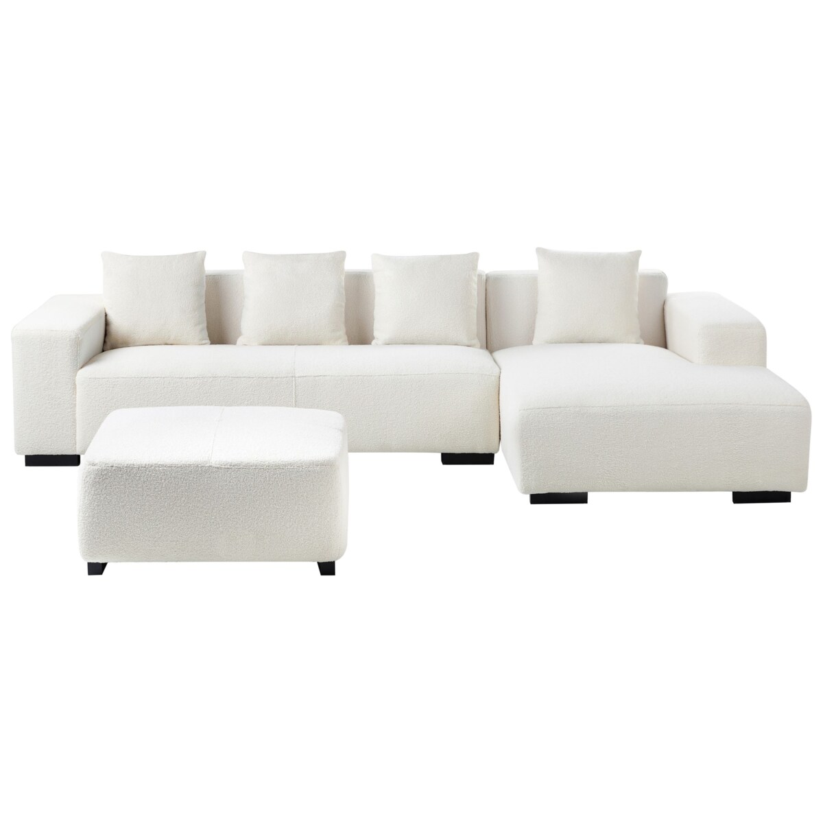 Sofa narożna z otomaną LUNGO Boucle Biały dla 4 osób Lewostronny