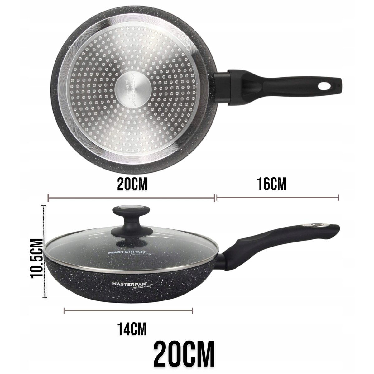 Patelnia Granitowa Pokrywka 20 Cm Plaster Miodu Indukcja Gaz 1.0L Wysoka 4.5