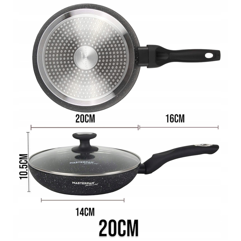 Patelnia Granitowa Pokrywka 20 Cm Plaster Miodu Indukcja Gaz 1.0L Wysoka 4.5