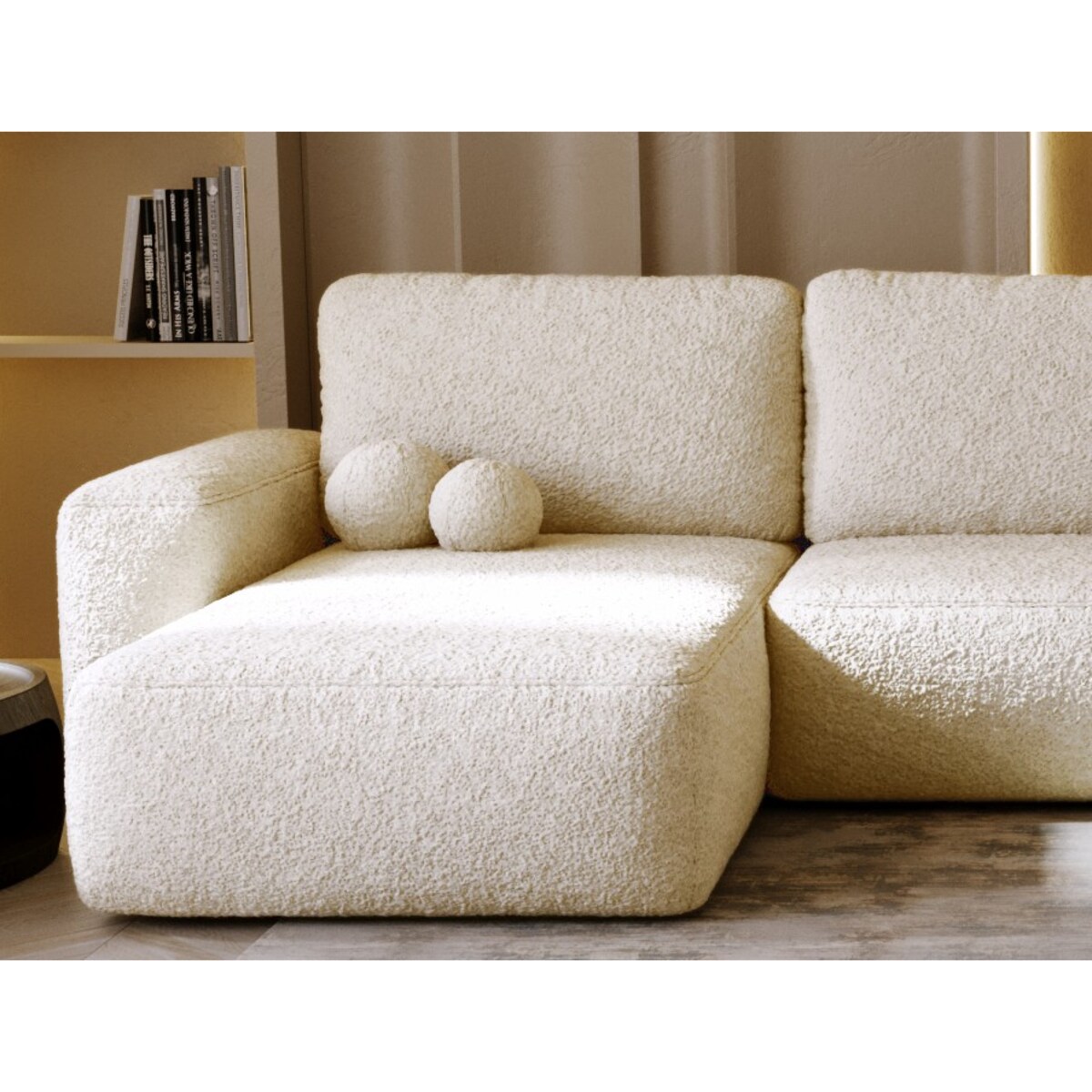 Narożnik U ILO z pojemnikiem na pościel i funkcja spania, śmietankowy