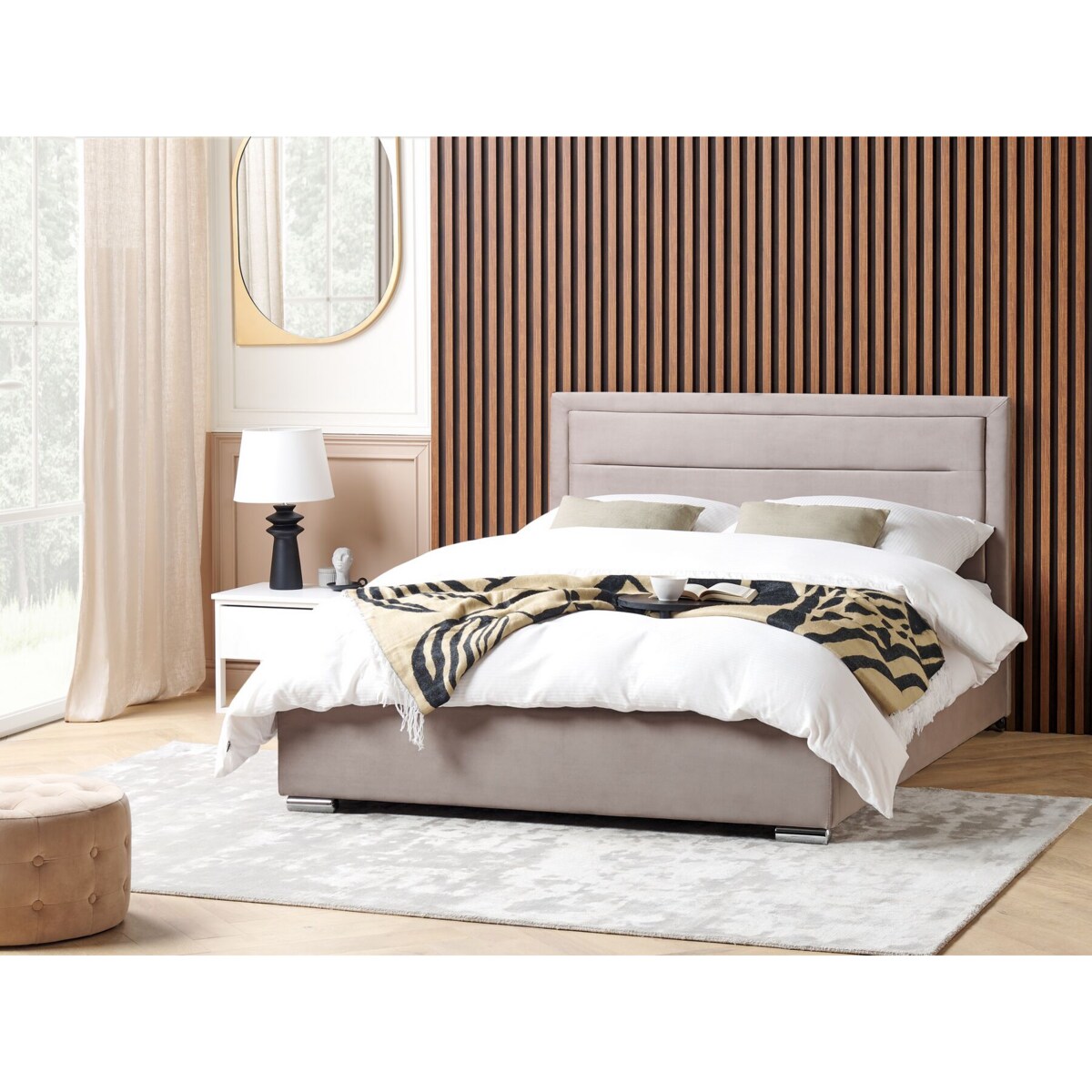 Łóżko z pojemnikiem welurowe 180 x 200 cm beżowoszare ROUEN