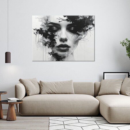 Nowoczesny obraz, Kobieta czarno-biały z efektem dymu 30x20 cm