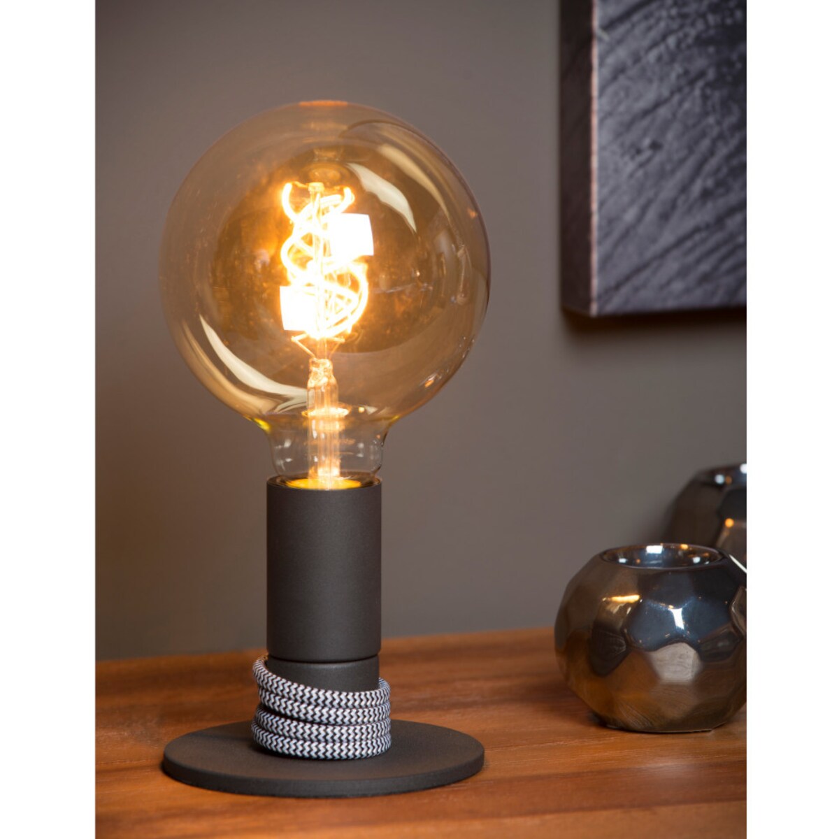 Nocna LAMPKA stojąca MARIT 45576/01/30 Lucide stołowa LAMPA metalowa czarna